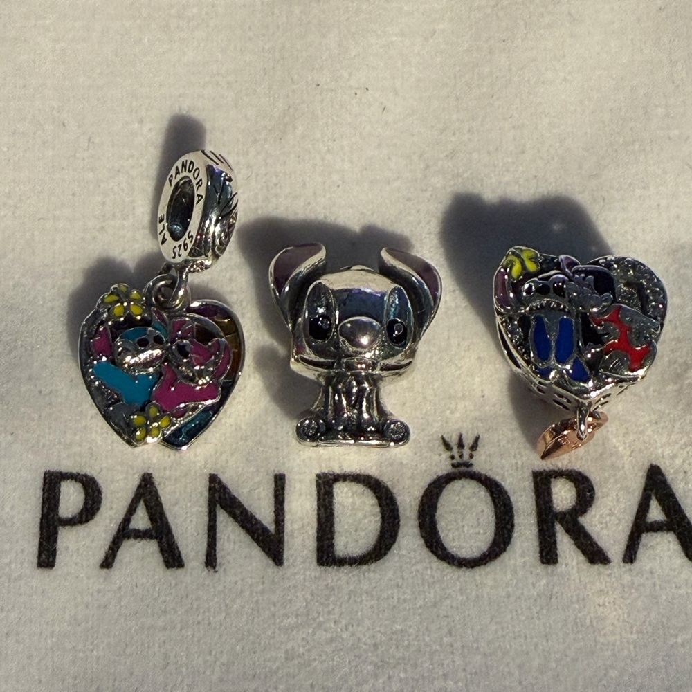 Pandora Silver and Blue Stitch Charms
